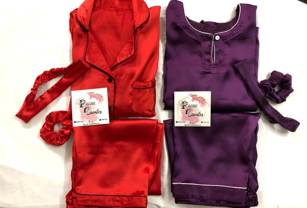 Red/Purple Satin Nightwear (Women)