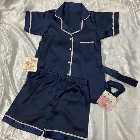 Navy Blue Satin Nightwear (Shorts) (Women)