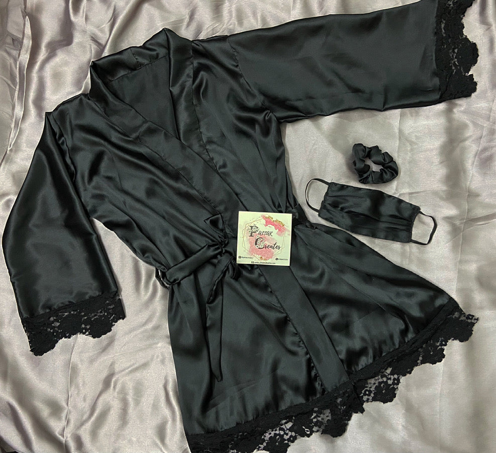 Black Laced Satin Robe (Women)