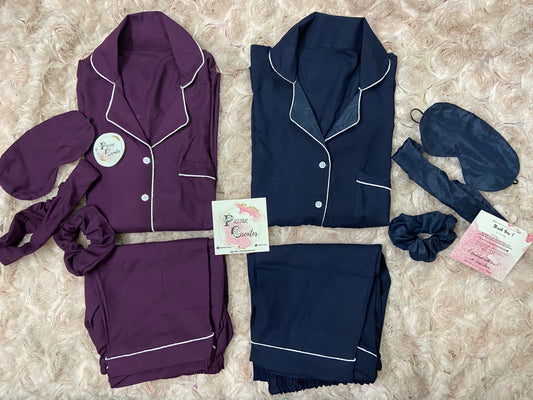 Wine/Navy Blue Cotton Nightwear (Women)